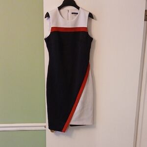 Tommy Hilfiger Black and White Sheath Dress with Red Stripe
